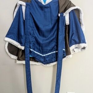 Blue and White Hooded Cape with Fur Trim